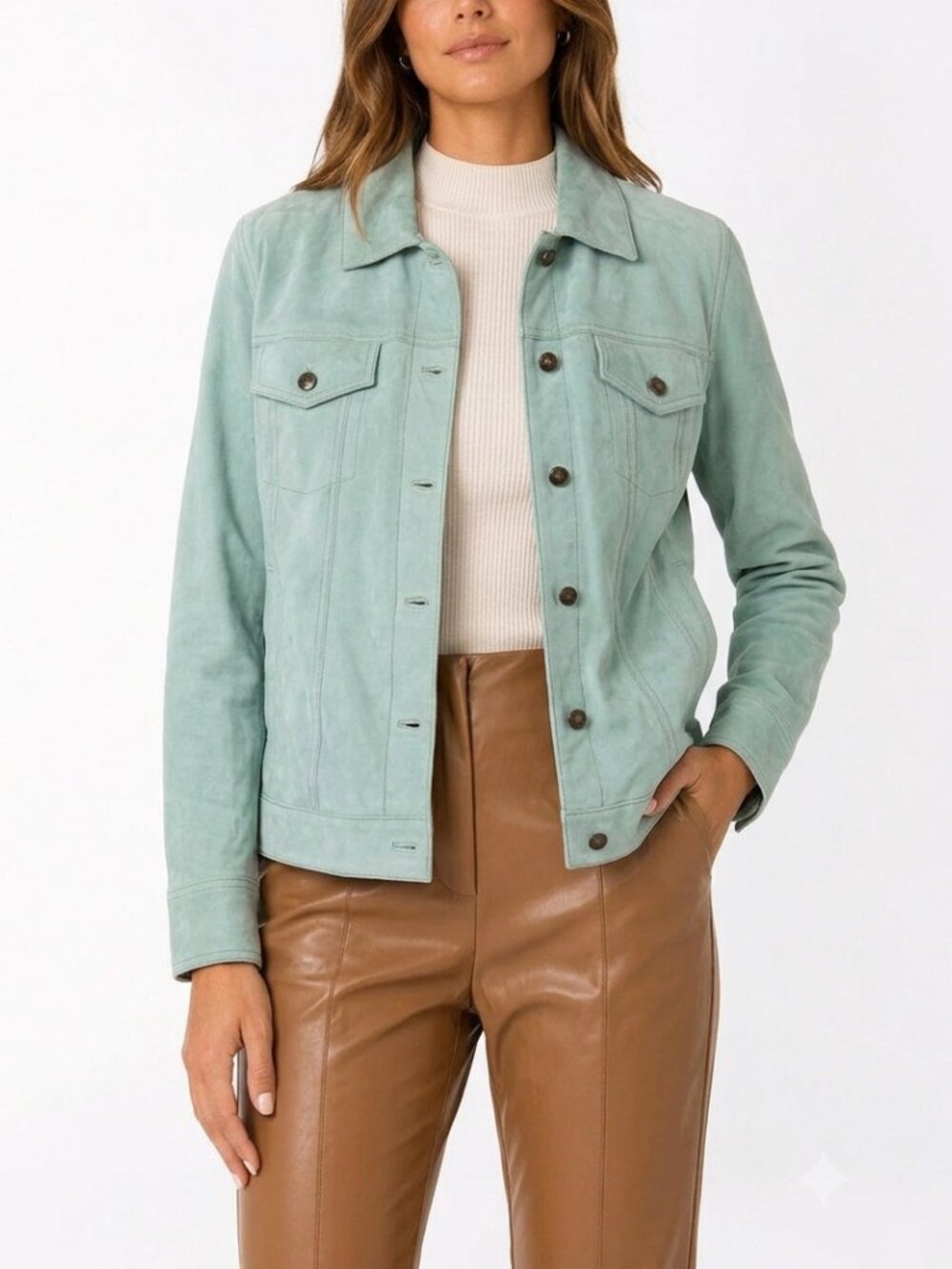 Suede mint trucker-style jacket Jacket -  1X
